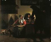 Pieter de Hooch Interior with Two Gentleman and a Woman Beside a Fire oil painting on canvas